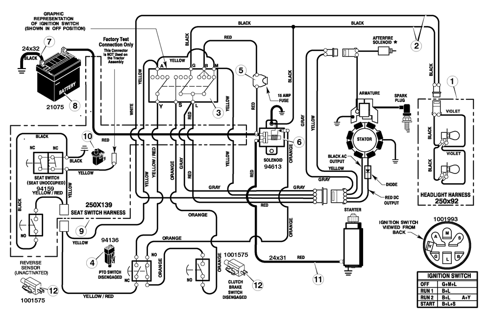 Electrical System Diagram and Parts List for 405000X8E 2005 Briggs and Stratton Lawn Tractor
